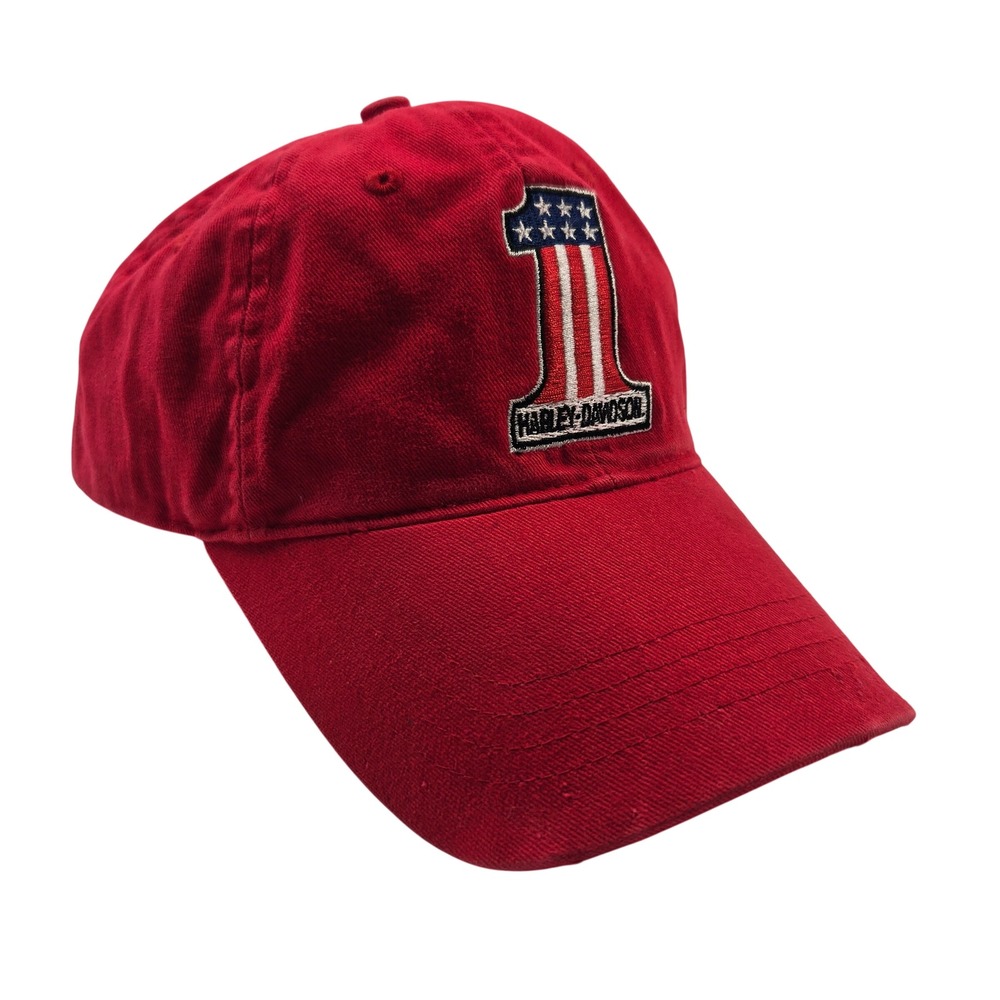 Harley Davidson Youth Red Baseball Cap Hat #1 Stars and Stripes Logo Distressed